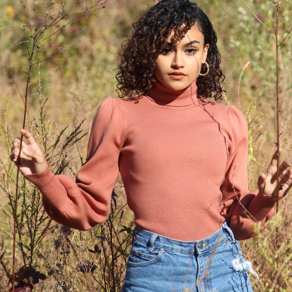 Balloon Sleeve Turtleneck Sweater - Picture 1 of 3